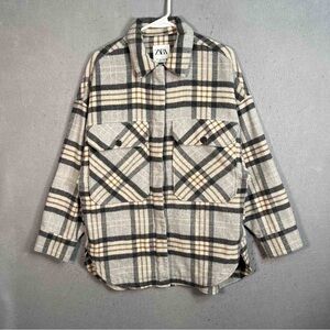 Zara Gray and Cream Plaid Jacket Size M